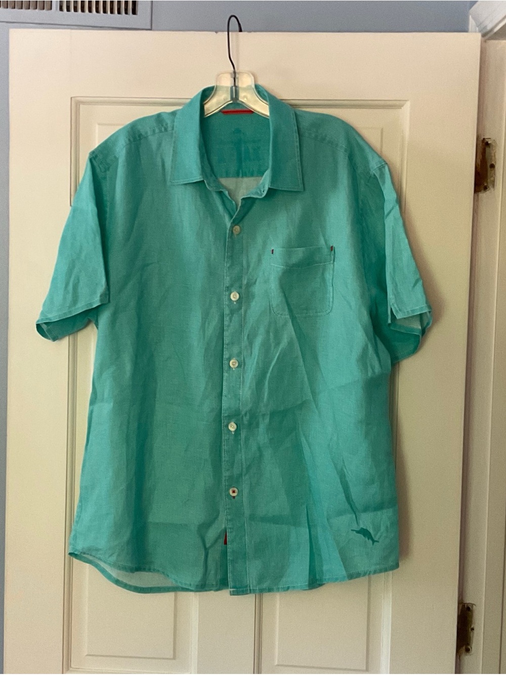 Tommy Bahama Short Sleeve Sea Glass Linen Camp Shirt Blue Men’s Large Resort